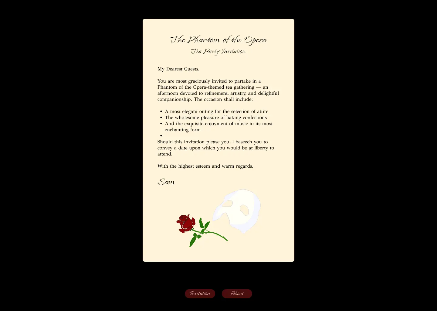 Phantom of the Opera invitation